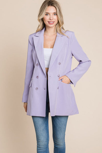 Collar Long Double Breasted Blazer Jacket
