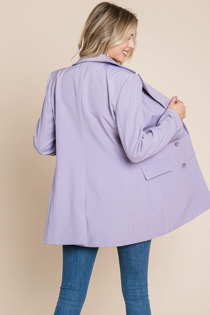 Collar Long Double Breasted Blazer Jacket