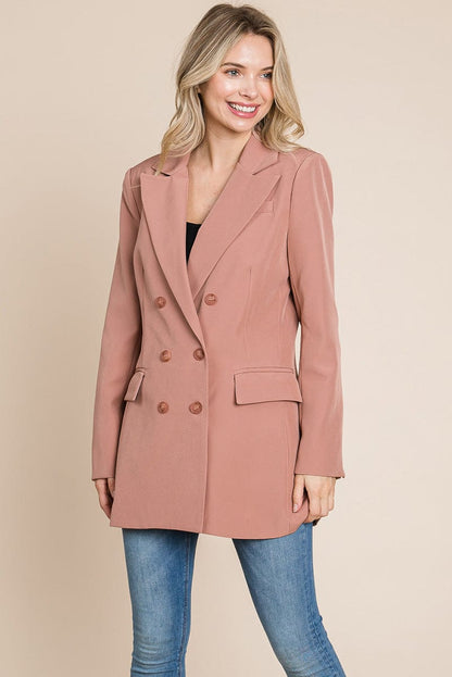 Collar Long Double Breasted Blazer Jacket