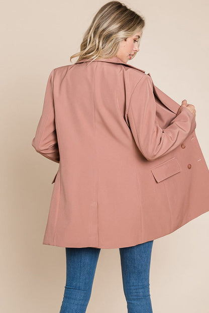 Collar Long Double Breasted Blazer Jacket